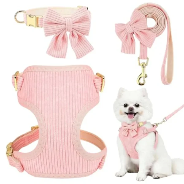 Pink Bow Small Dog Harness & Leash Set
