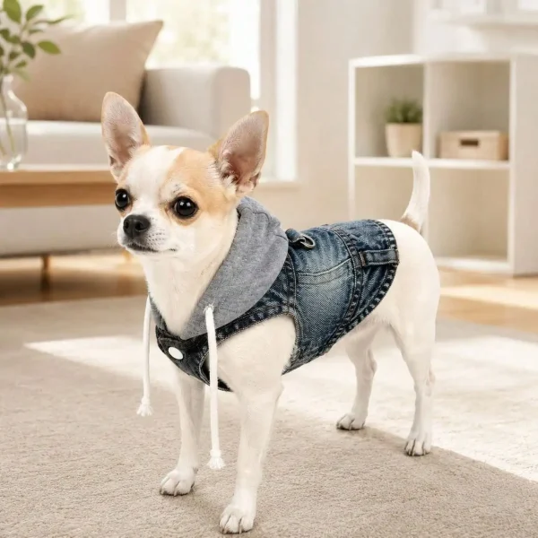 Denim Hoodie Dog Vest